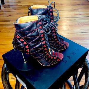 L.A.M.B lace up booties.